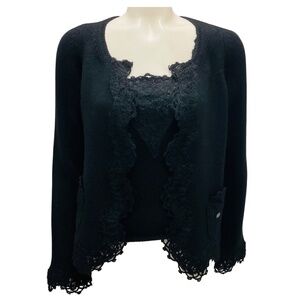 CHANEL BLACK VINTAGE 2006 CASHMERE AND MOHAIR CARDIGAN AND TOP TWO-PIECE SET